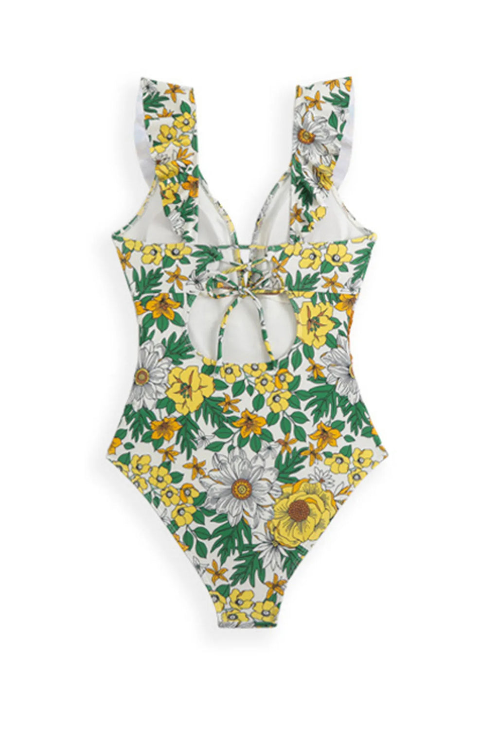 Back-Tie Ruffled Belted One-Piece Swimsuit