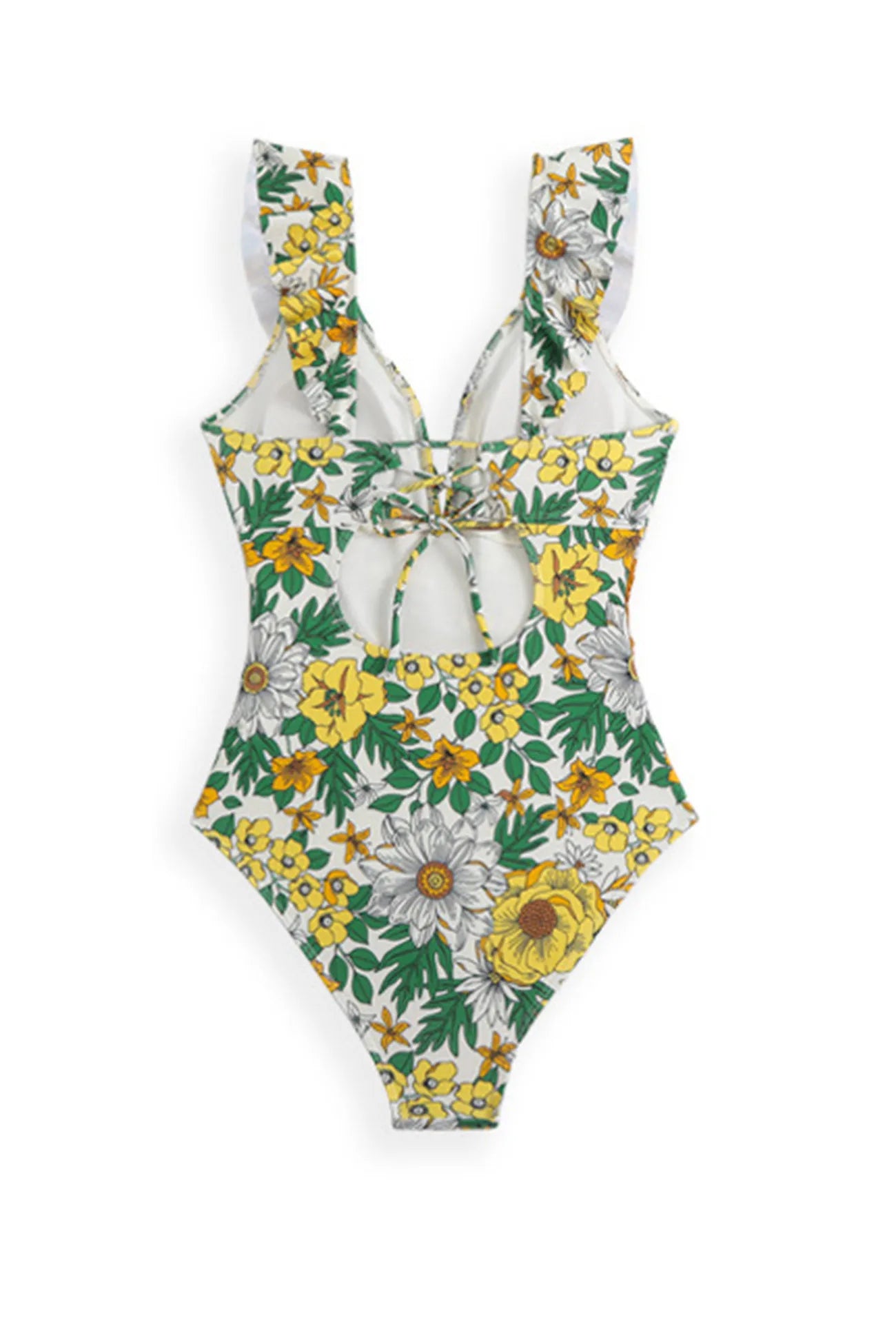 Back-Tie Ruffled Belted One-Piece Swimsuit