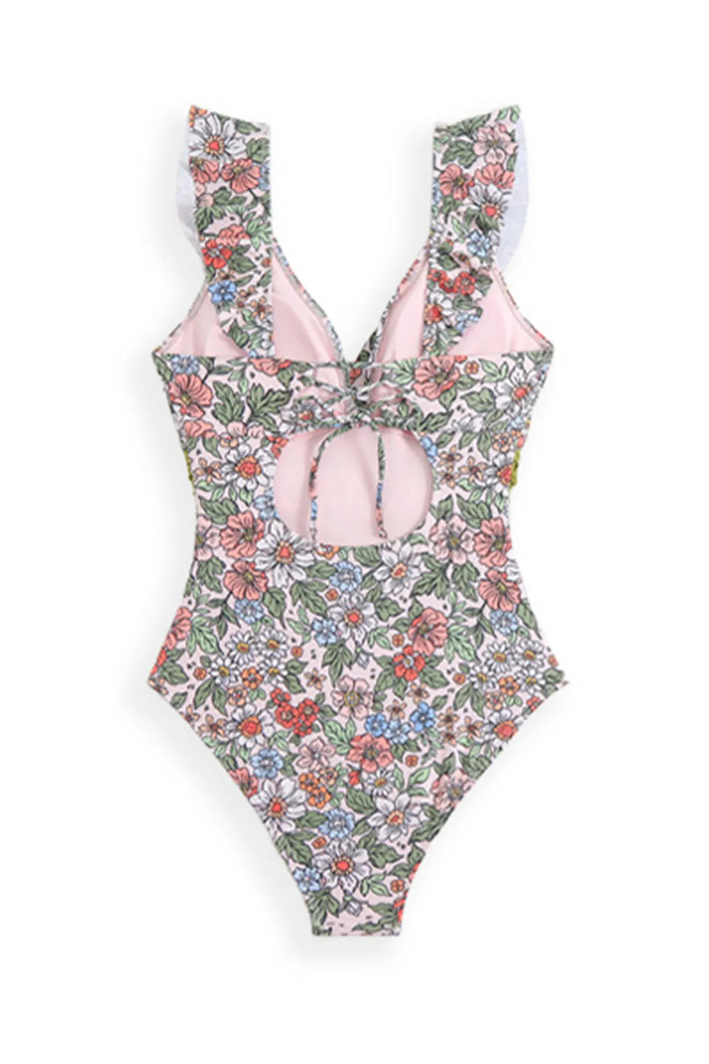Back-Tie Ruffled Belted One-Piece Swimsuit